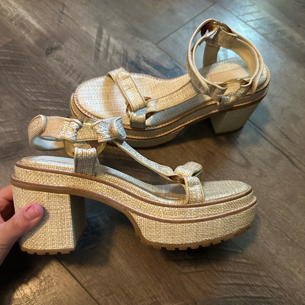 NEW Cult Gaia Elka Platform Sandals Raffia Tortoise 38 - Picture 3 of 8